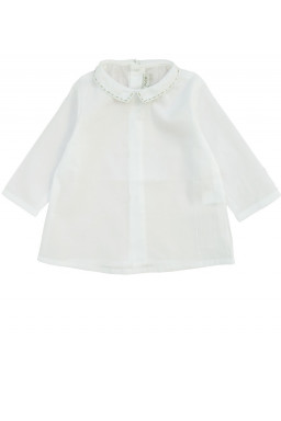 Chemise bébé voile coton blanc brodé vert