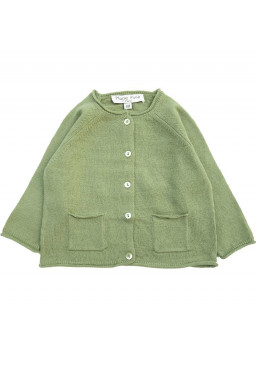 Cardigan pour bébé vert mérinos et coton