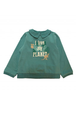 Sweater "I love my planet" in organic fleece cotton