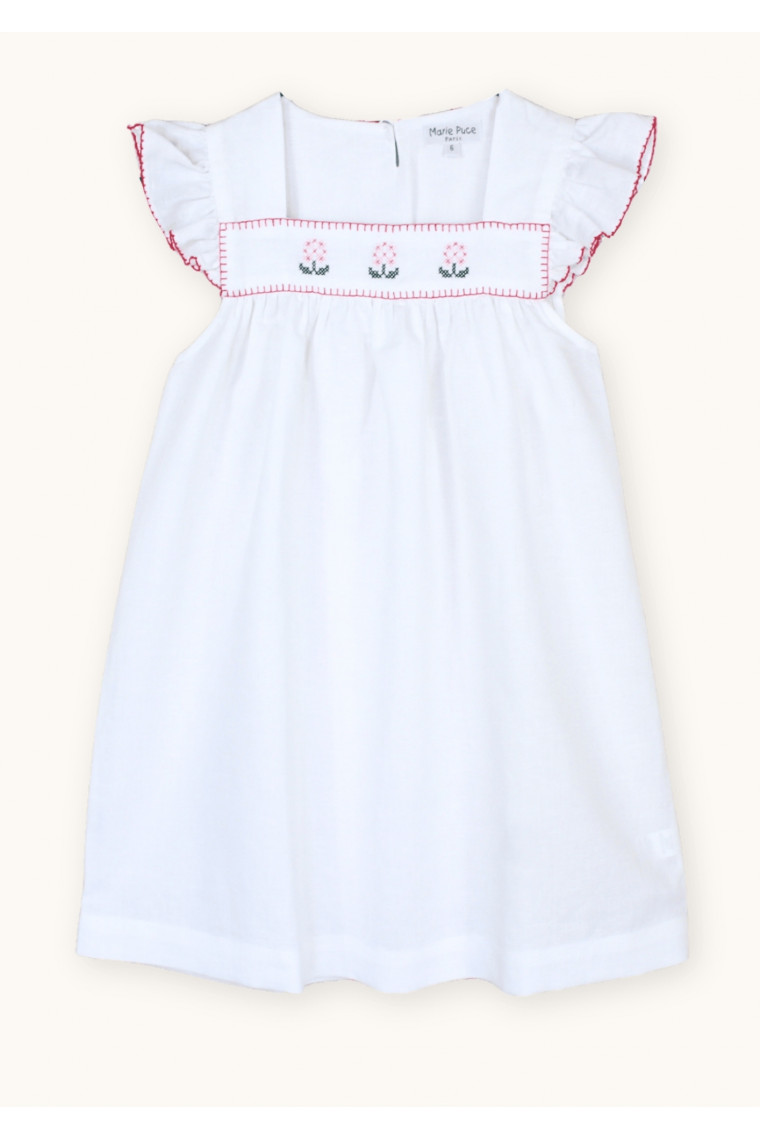 Marie dress in linen embroidered